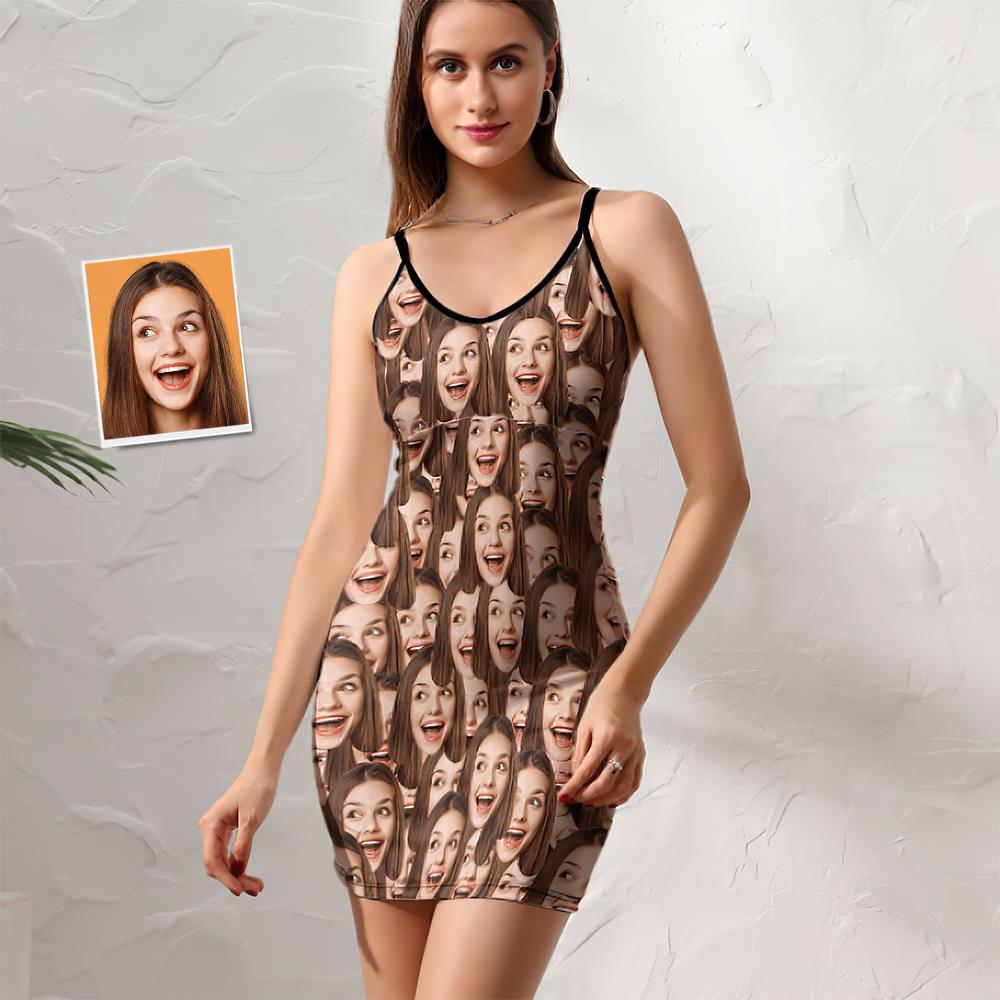 Personalized Women Face Mash Nightdress Custom Women Sexy Sleeveless Pajamas