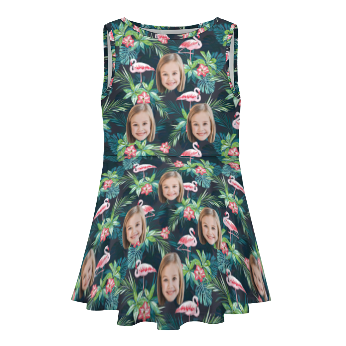 Custom Face Dress Personalized Summer Hawaiian Girls'Dresses Flamingo Flower - MyFaceBoxer