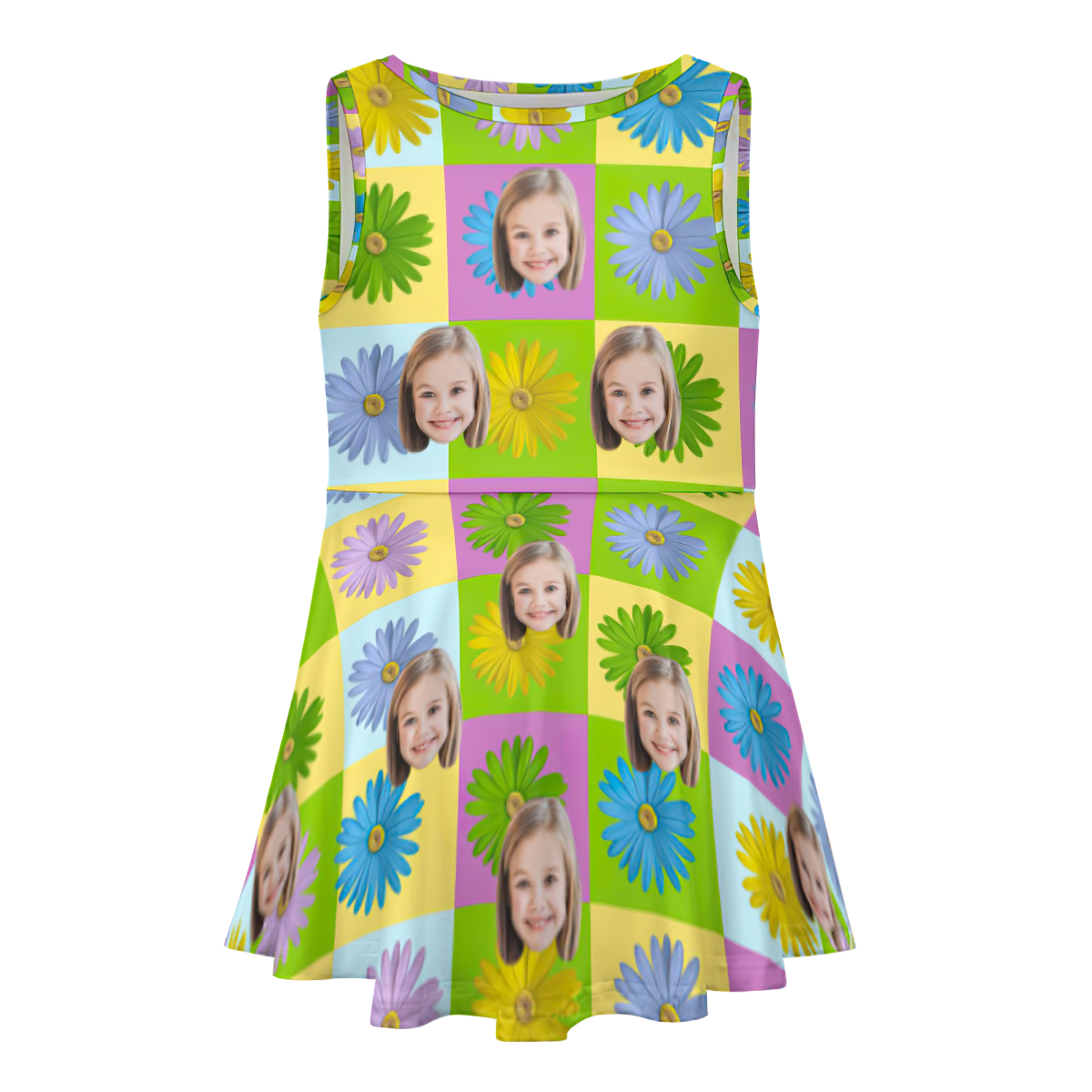 Custom Face Dress Personalized Summer Hawaiian Girls'Dresses Colored Daisies - MyFaceBoxer