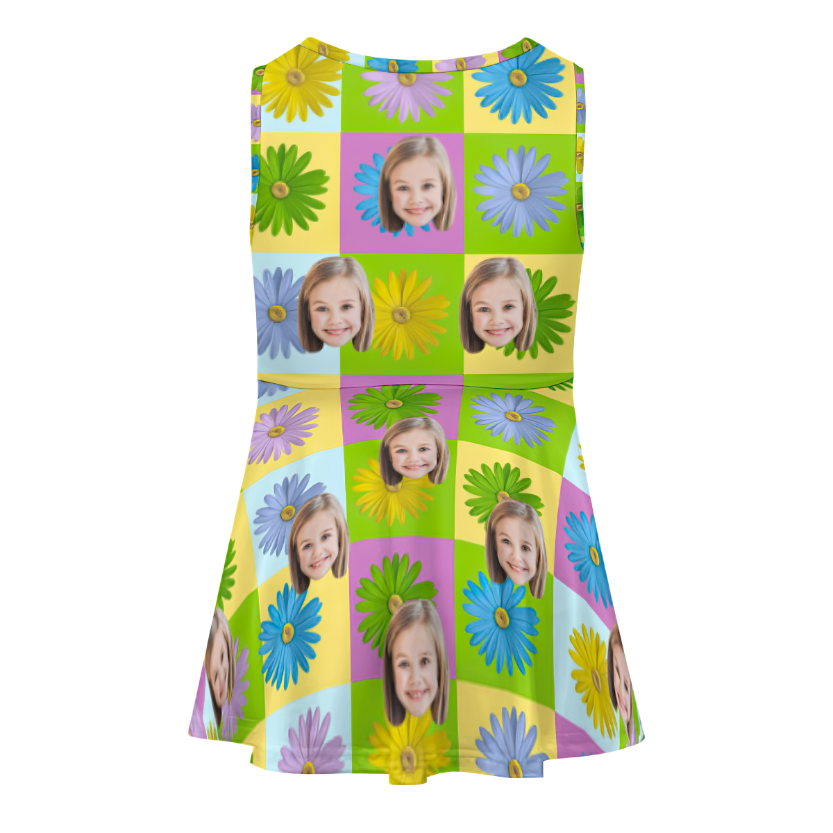 Custom Face Dress Personalized Summer Hawaiian Girls'Dresses Colored Daisies - MyFaceBoxer