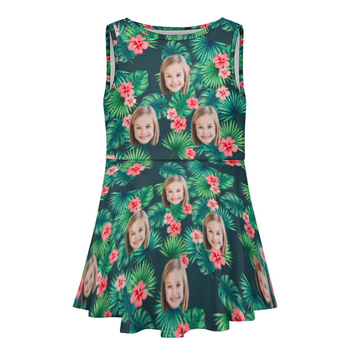 Custom Face Dress Personalized Summer Hawaiian Girls'Dresses Red Flowers - MyFaceBoxer