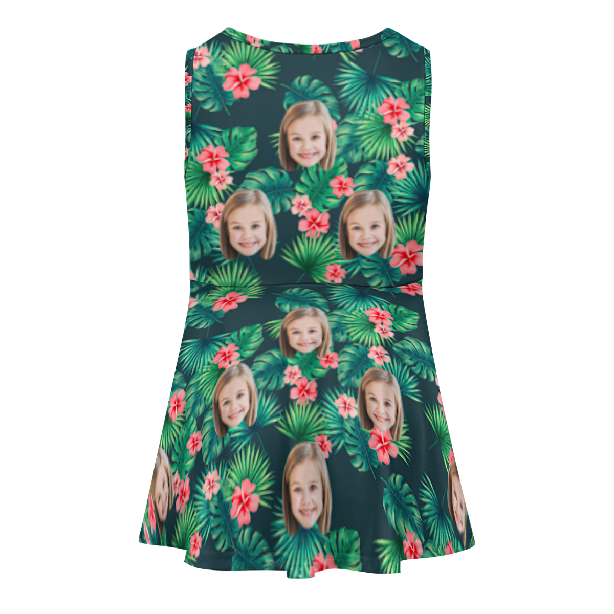 Custom Face Dress Personalized Summer Hawaiian Girls'Dresses Red Flowers - MyFaceBoxer