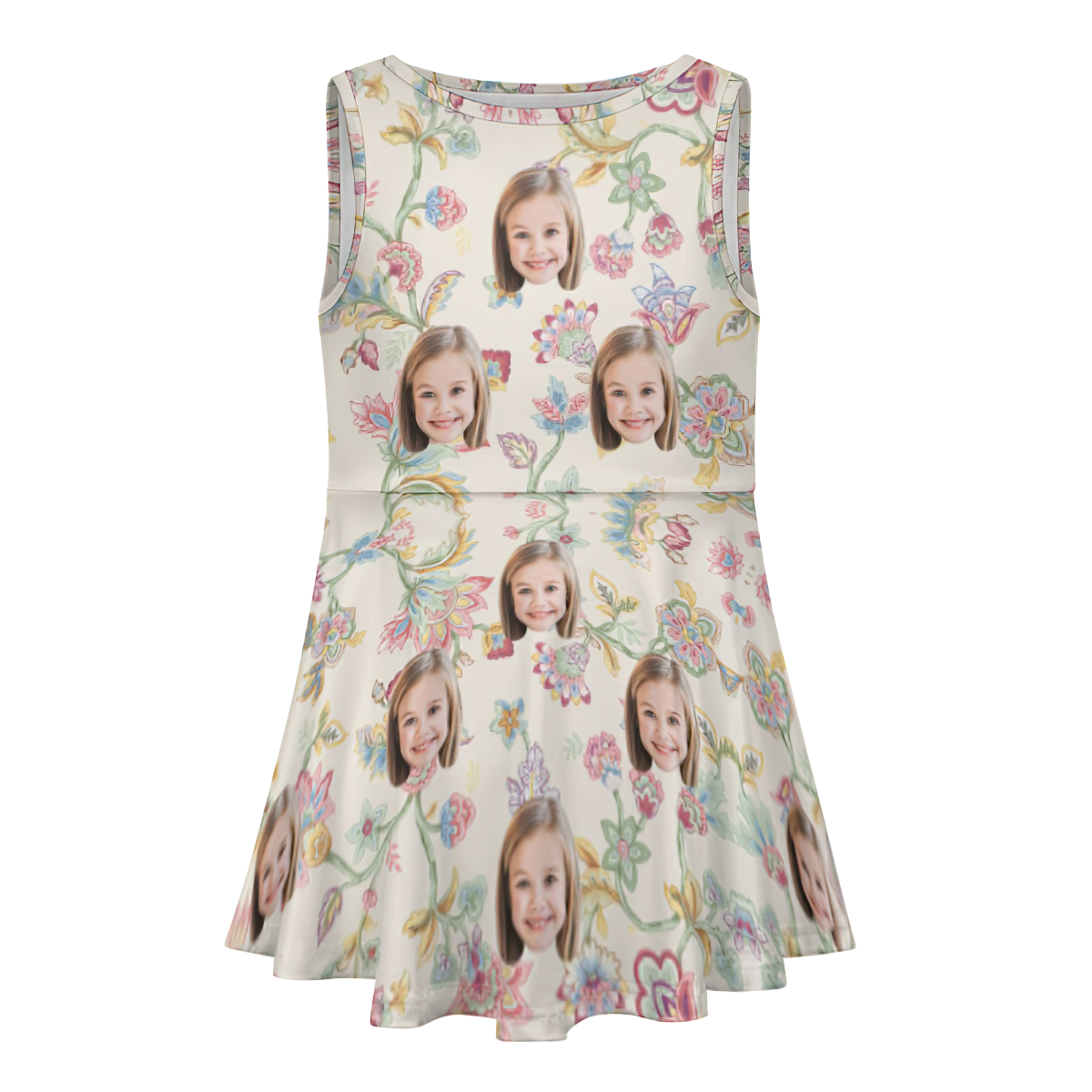 Custom Face Dress Personalized Summer Hawaiian Girls'Dresses Pink Flowers - MyFaceBoxer