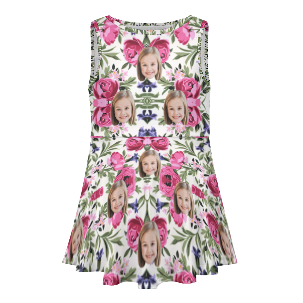 Custom Face Dress Personalized Summer Hawaiian Girls'Dresses Pink Roses - MyFaceBoxer