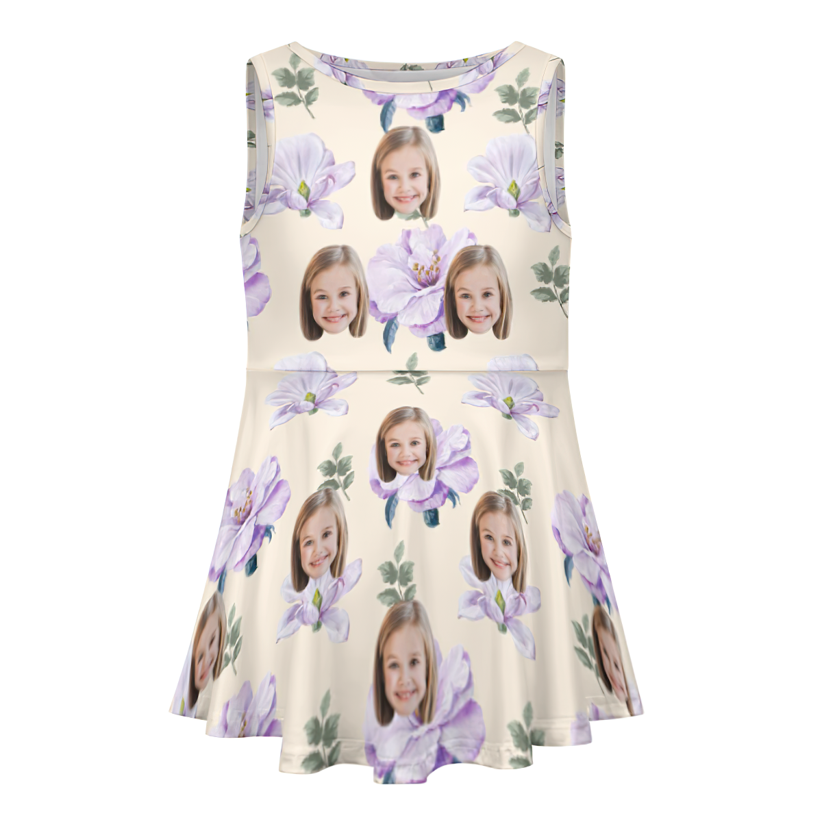 Custom Face Dress Personalized Summer Hawaiian Girls'Dresses Purple Flowers - MyFaceBoxer