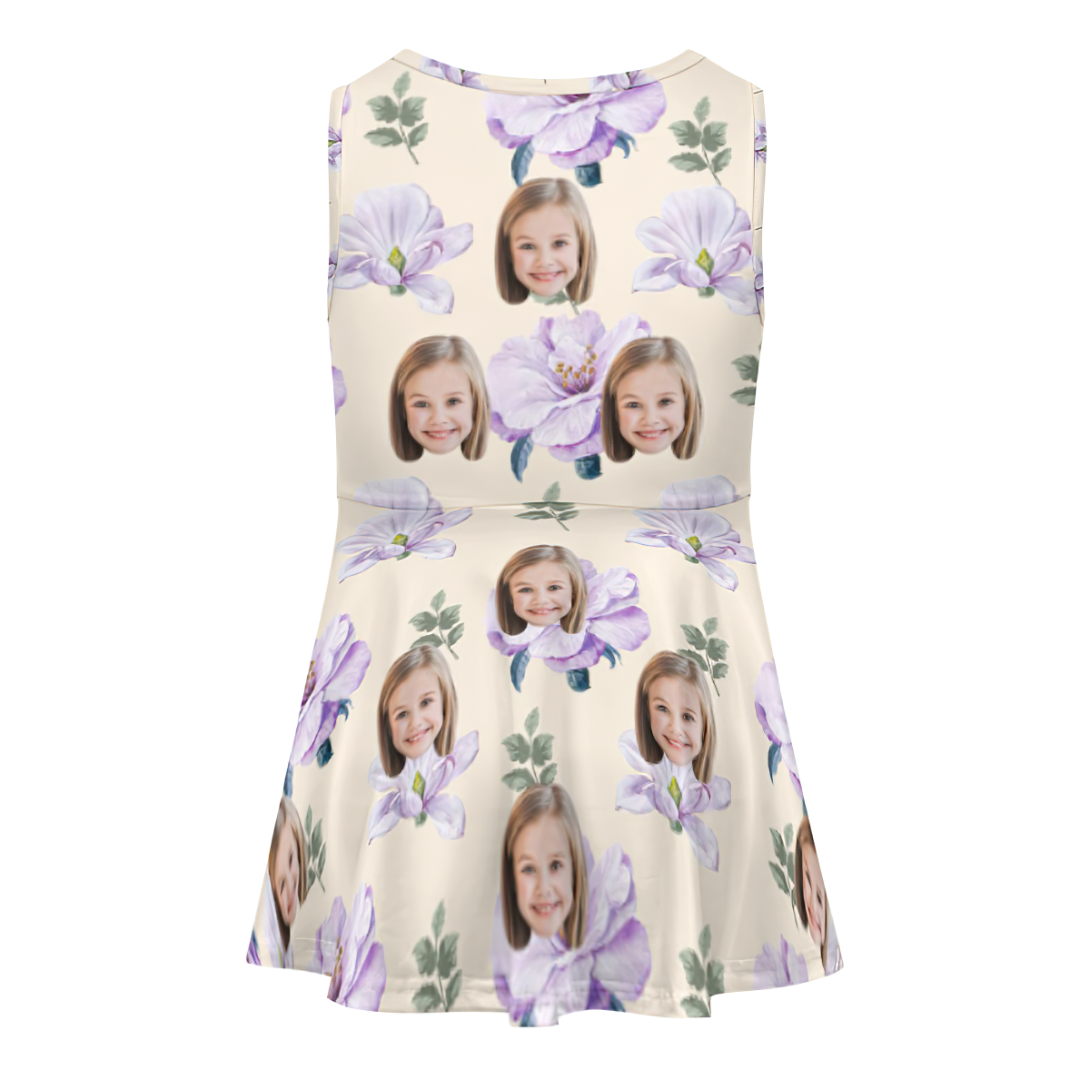 Custom Face Dress Personalized Summer Hawaiian Girls'Dresses Purple Flowers - MyFaceBoxer