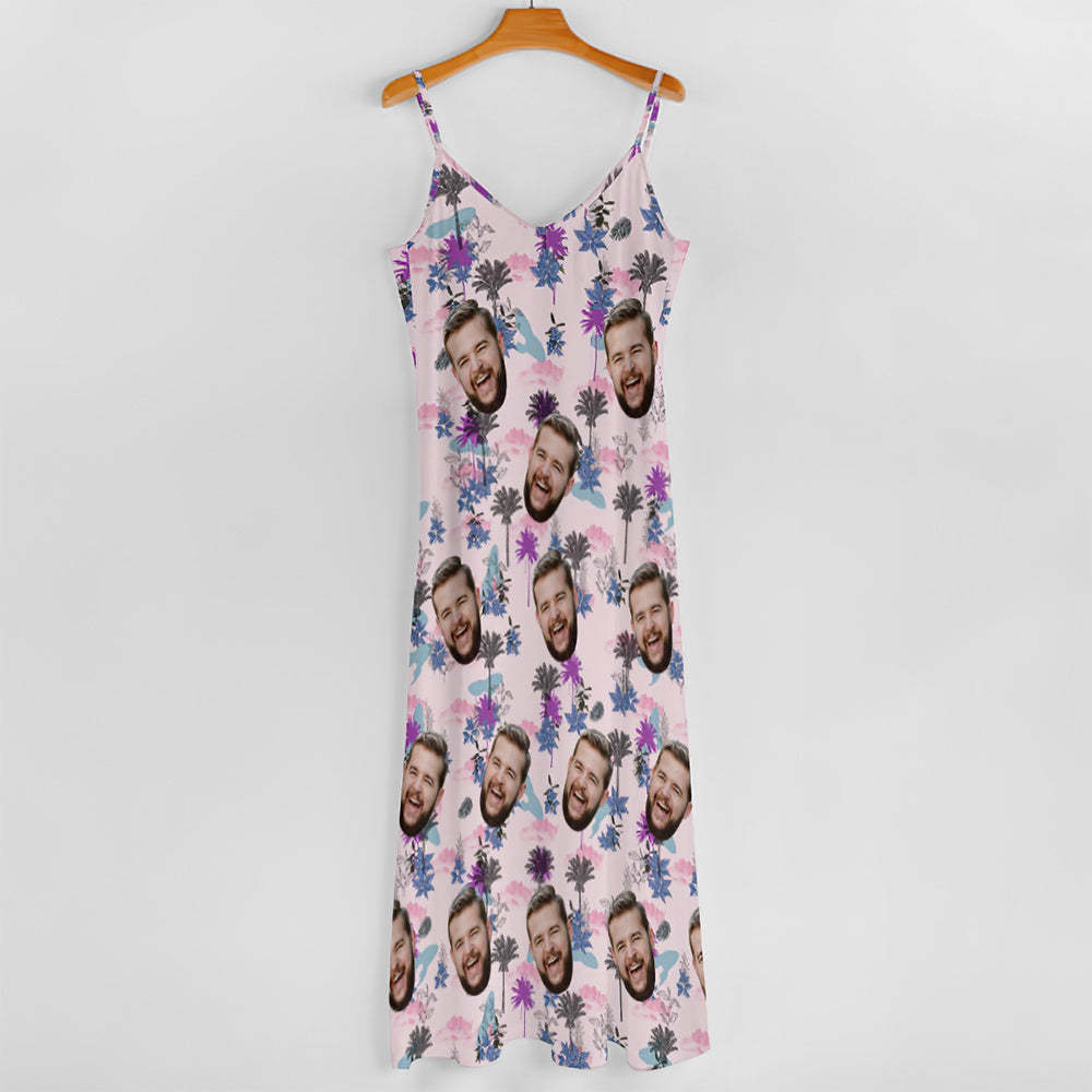 Custom Face Sling Hawaiian Style Long Dress All Over Print Clouds And Trees - MyFaceBoxer