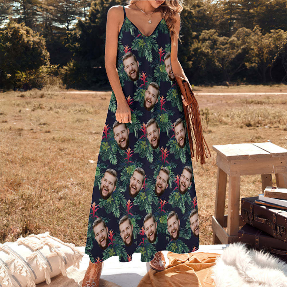Custom Face Sling Hawaiian Style Long Dress Bromelia - MyFaceBoxer