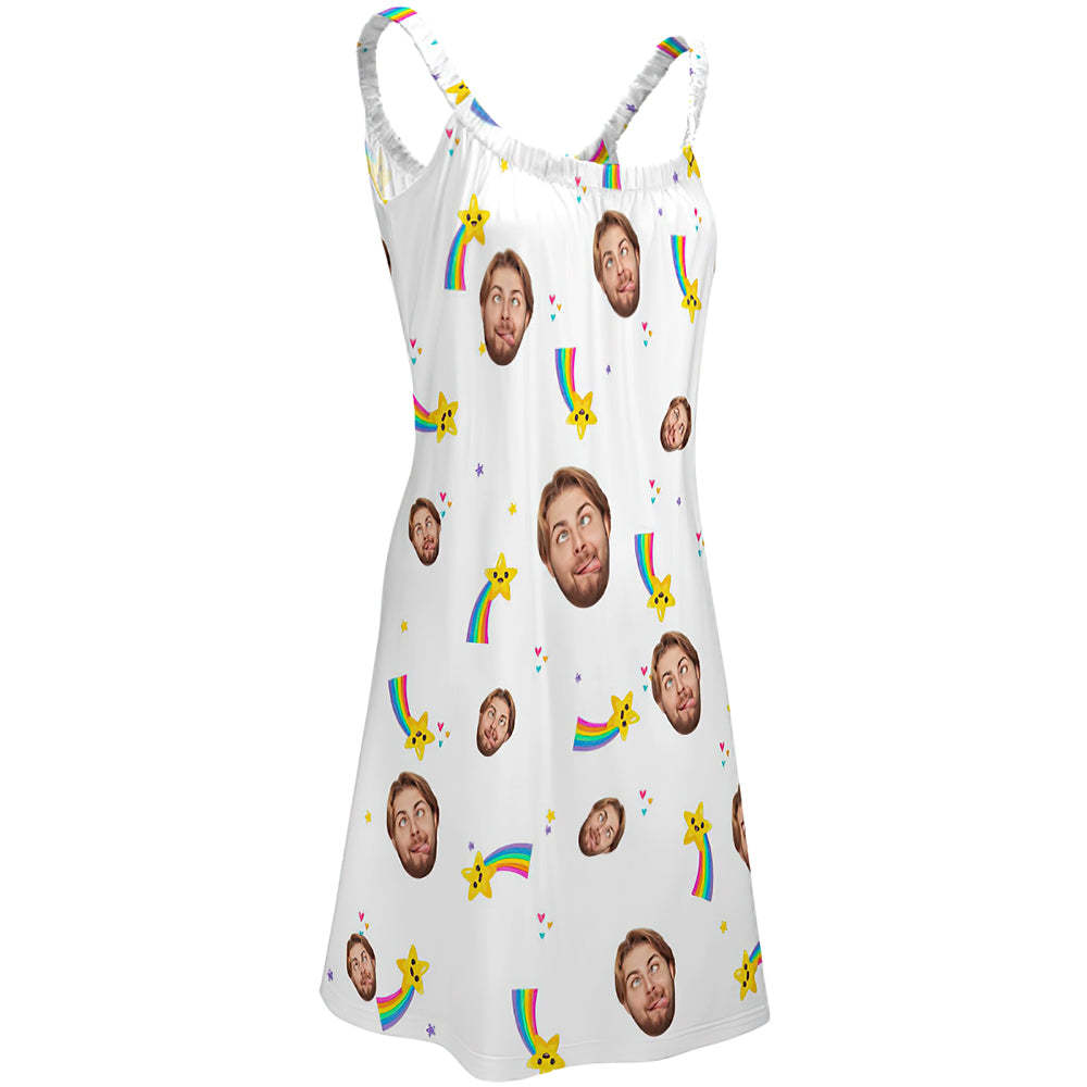 Custom Face Daytime Sleep Dress Personalized Photo Women Long Nightdress Rainbow - MyFaceBoxer