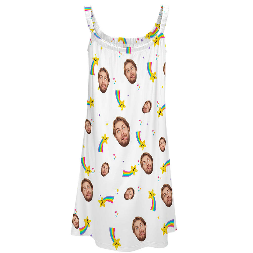 Custom Face Daytime Sleep Dress Personalized Photo Women Long Nightdress Rainbow - MyFaceBoxer