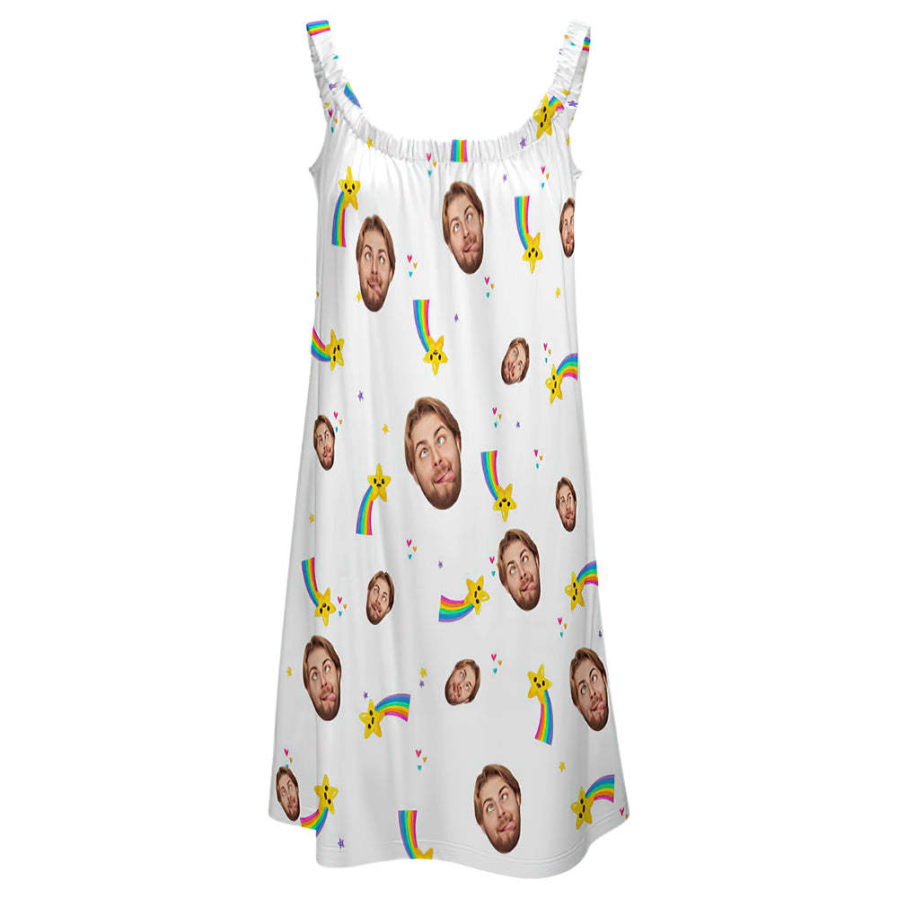 Custom Face Daytime Sleep Dress Personalized Photo Women Long Nightdress Rainbow - MyFaceBoxer