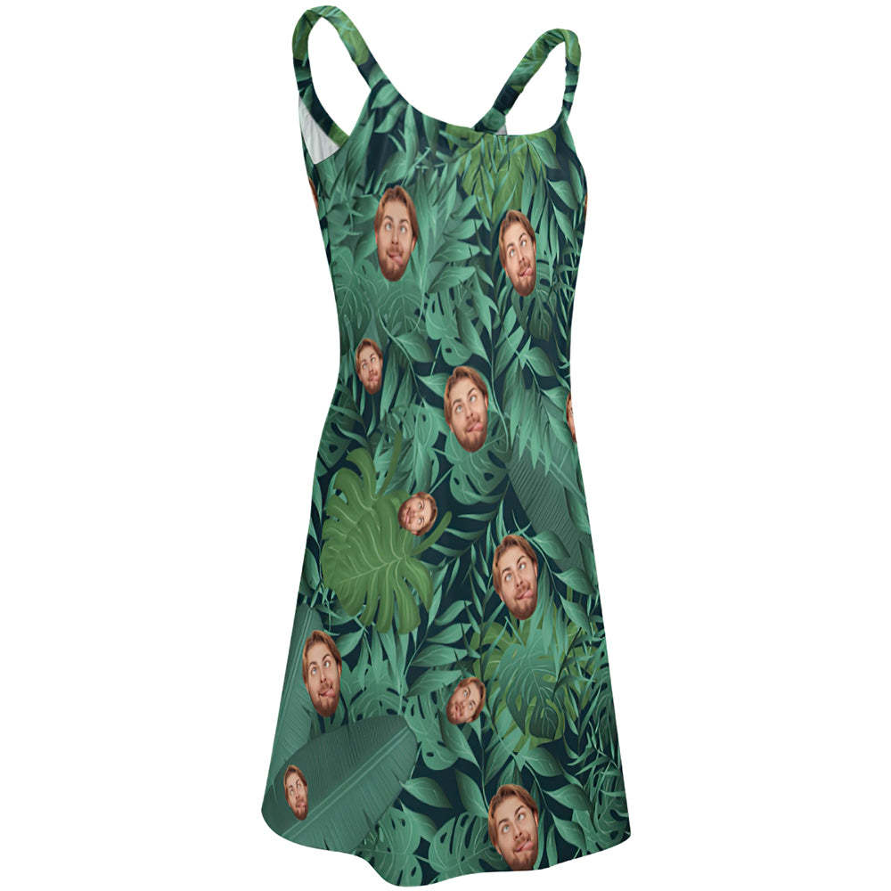 Custom Face Daytime Sleep Dress Personalized Photo Women Long Nightdress Cool leaves - MyFaceBoxer