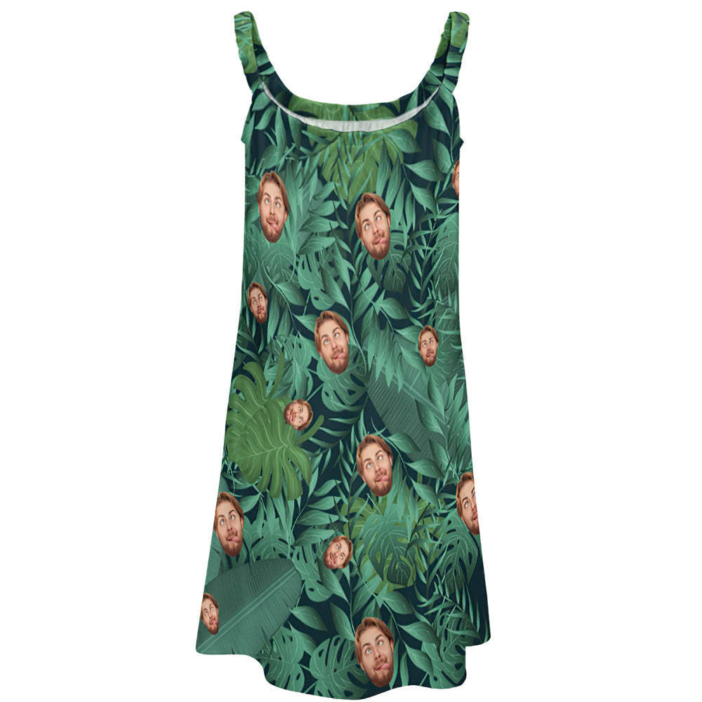 Custom Face Daytime Sleep Dress Personalized Photo Women Long Nightdress Cool leaves - MyFaceBoxer