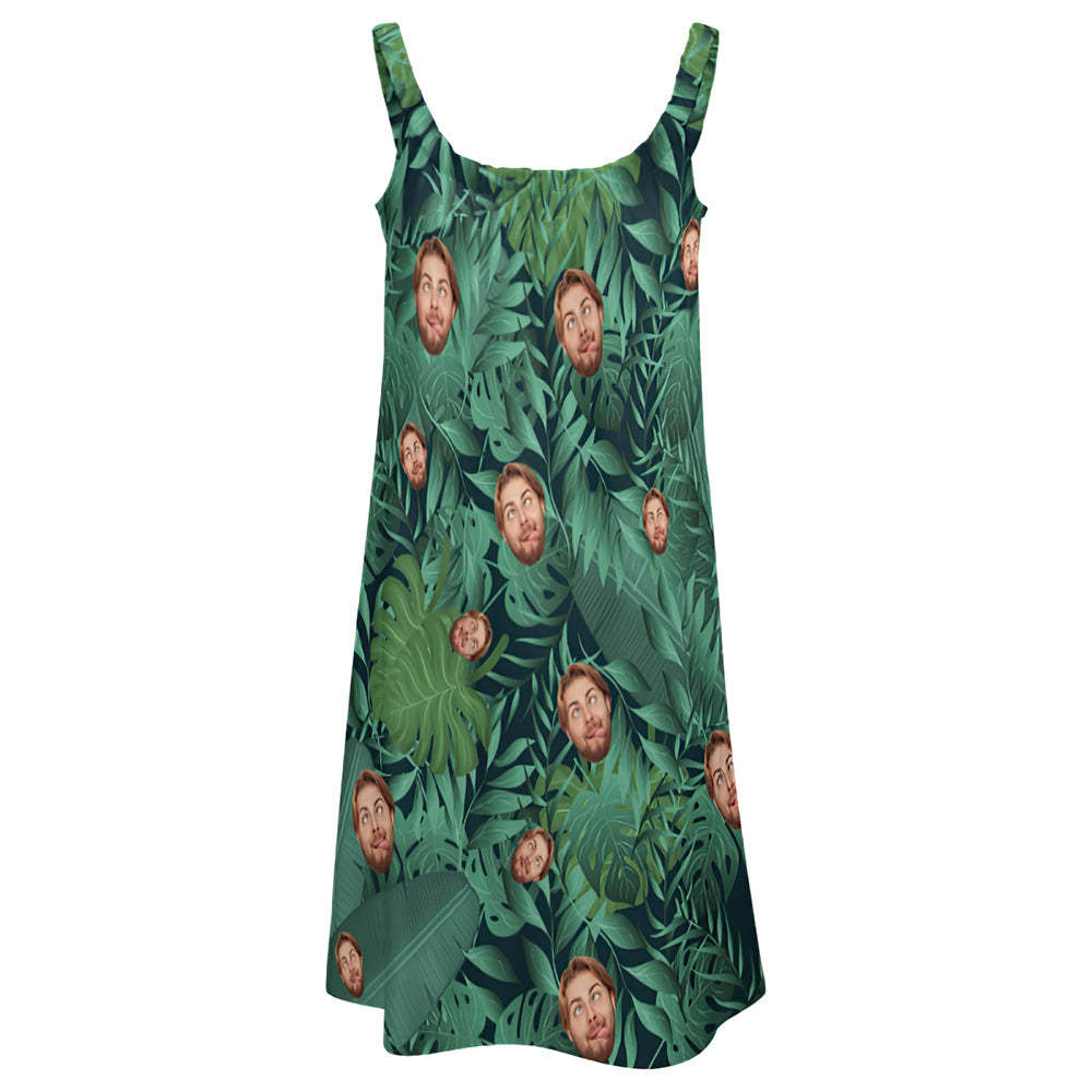 Custom Face Daytime Sleep Dress Personalized Photo Women Long Nightdress Cool leaves - MyFaceBoxer