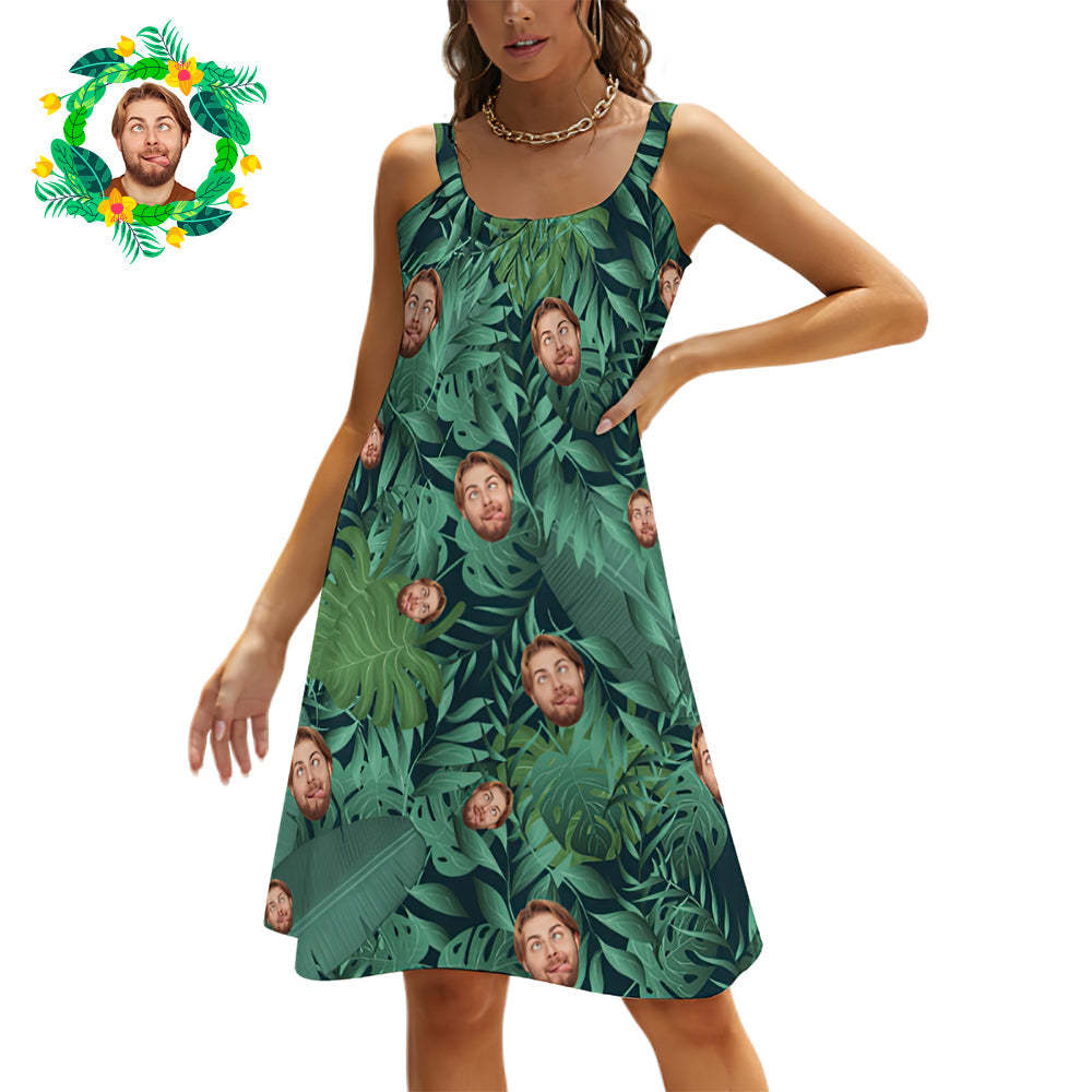 Custom Face Daytime Sleep Dress Personalized Photo Women Long Nightdress Cool leaves - MyFaceBoxer