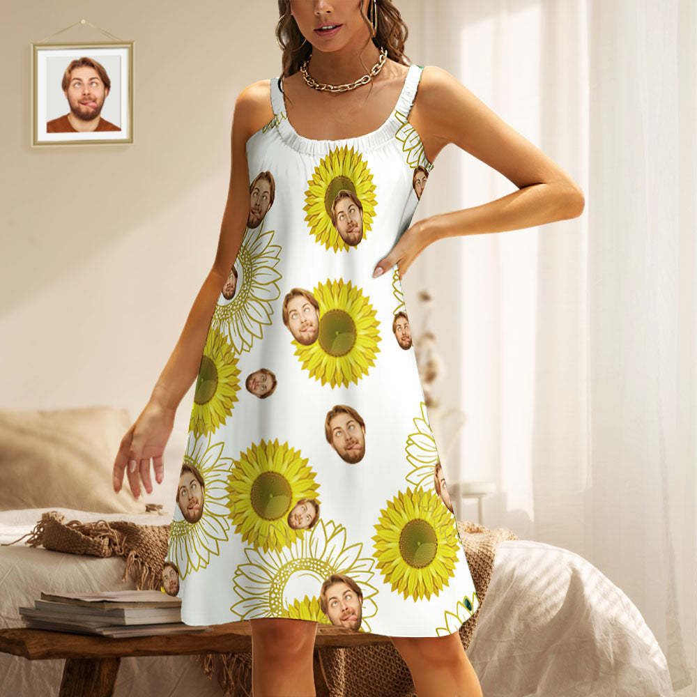 Custom Face Daytime Sleep Dress Personalized Photo Women Long Nightdress Sunflower - MyFaceBoxer