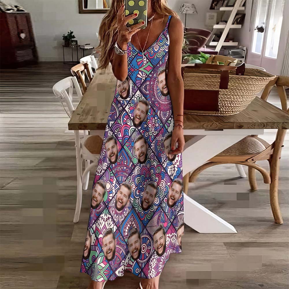 Custom Face Dress Boho Chic Flower Pattern Personalized Beach Dress - MyFaceBoxer