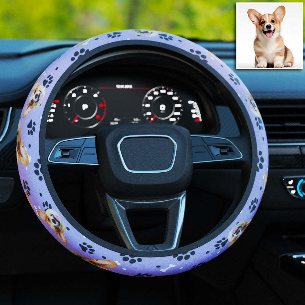 Personalized Pet Portrait Anti-Slip Car Steering Wheel Cover with Paw Bone Design Car Accessories Gift for Car Owner - MyFaceBoxer