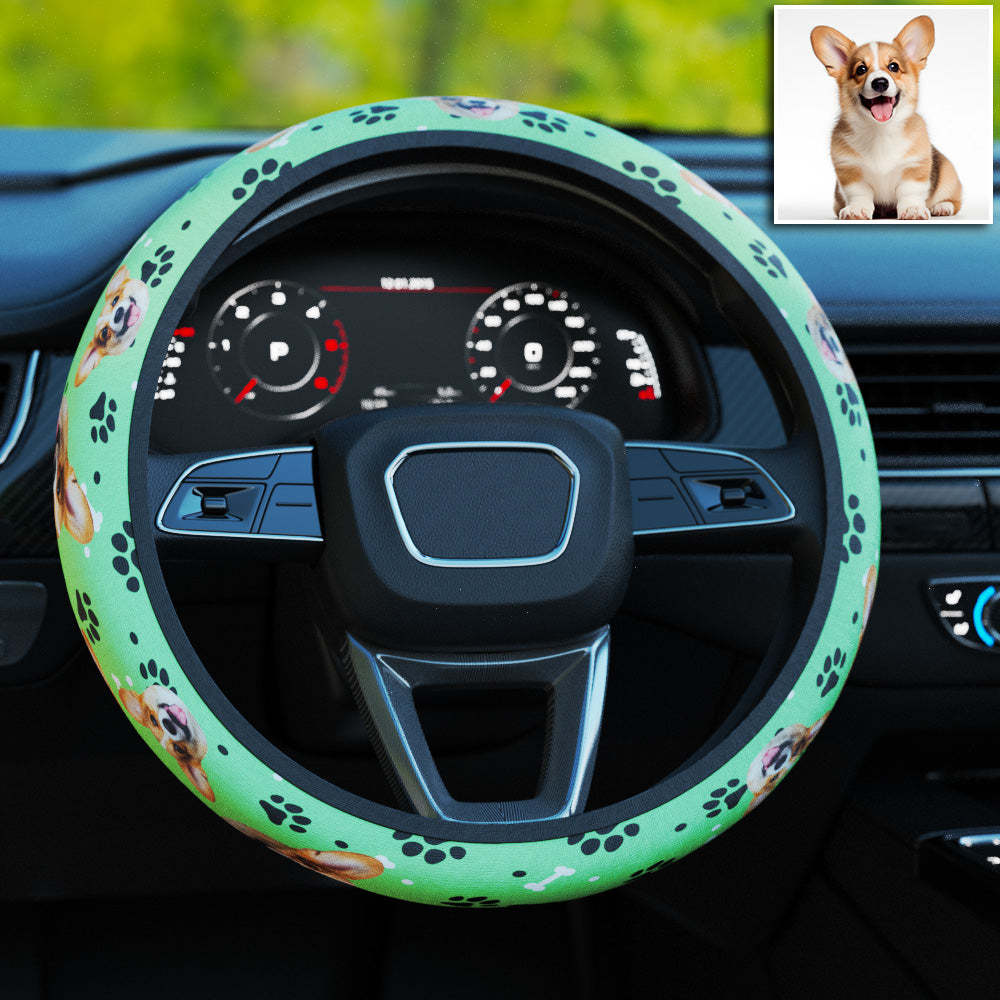 Personalized Pet Portrait Anti-Slip Car Steering Wheel Cover with Paw Bone Design Car Accessories Gift for Car Owner - MyFaceBoxer