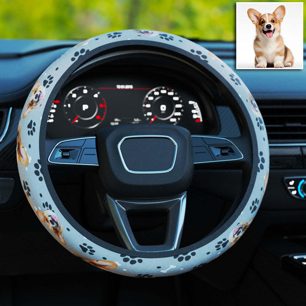 Personalized Pet Portrait Anti-Slip Car Steering Wheel Cover with Paw Bone Design Car Accessories Gift for Car Owner - MyFaceBoxer