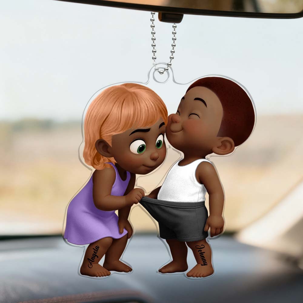 Funny Cute Cartoon Couple Personalized Acrylic Car Ornament