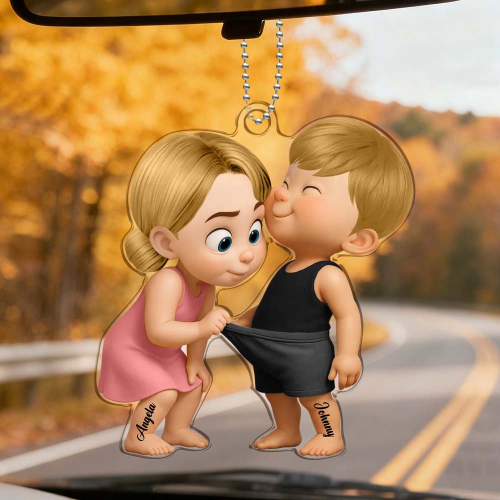Funny Cute Cartoon Couple Personalized Acrylic Car Ornament