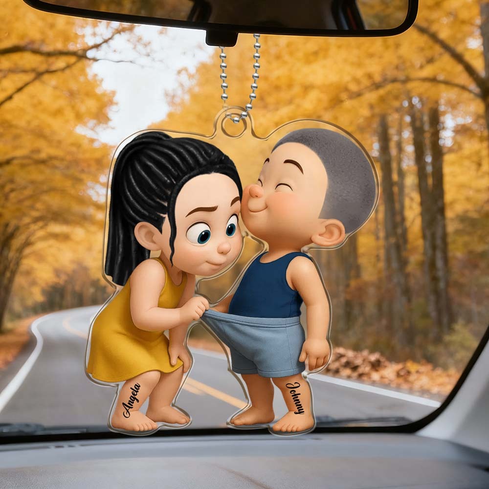 Funny Cute Cartoon Couple Personalized Acrylic Car Ornament