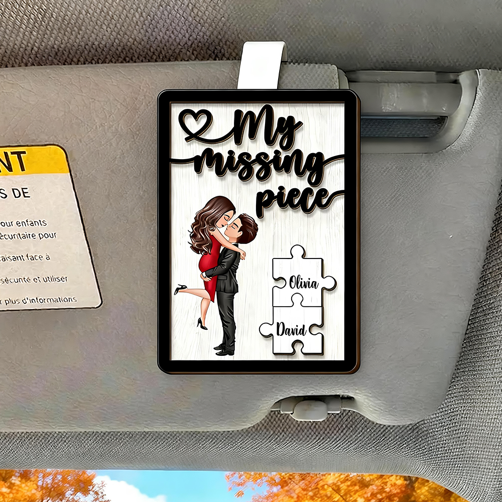 Personalized Couple Kissing Car Visor Clip, Couple My Missing Piece Custom Photo Car Visor Clip, Boyfriend Husband Gifts, Drive Safe