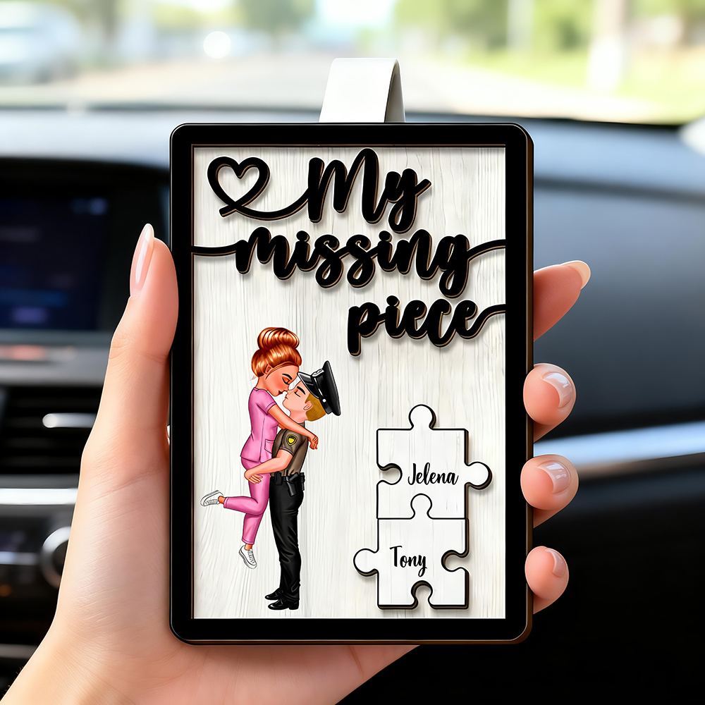 Personalized Couple Kissing Car Visor Clip, Couple My Missing Piece Custom Photo Car Visor Clip, Boyfriend Husband Gifts, Drive Safe