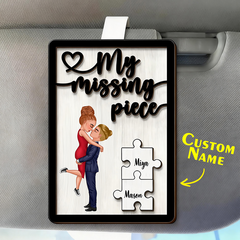 Personalized Couple Kissing Car Visor Clip, Couple My Missing Piece Custom Photo Car Visor Clip, Boyfriend Husband Gifts, Drive Safe