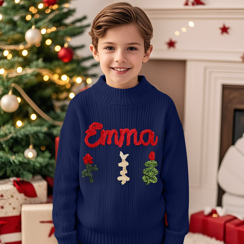 Personalized Sweaters Custom Name Handmade Embroidered Sweater for Kids Christmas Gift - MyFaceBoxer