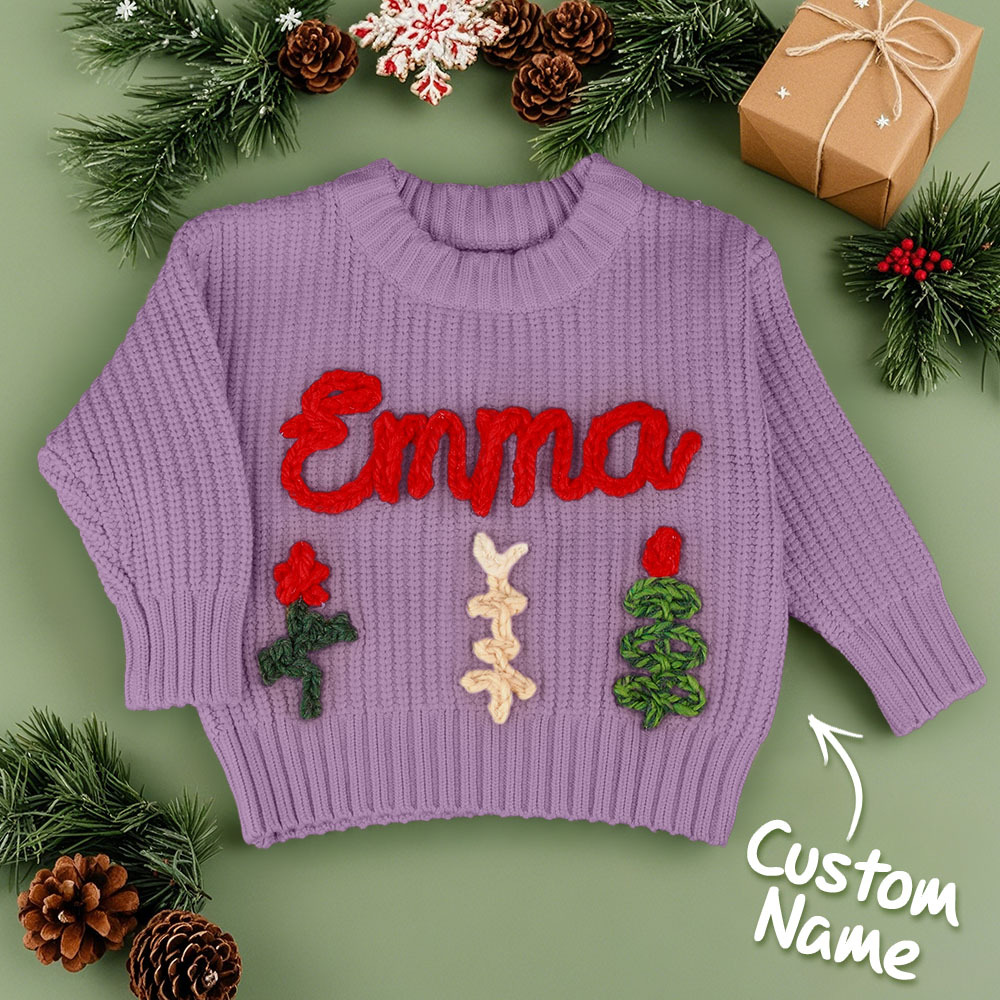 Personalized Sweaters Custom Name Handmade Embroidered Sweater for Kids Christmas Gift - MyFaceBoxer