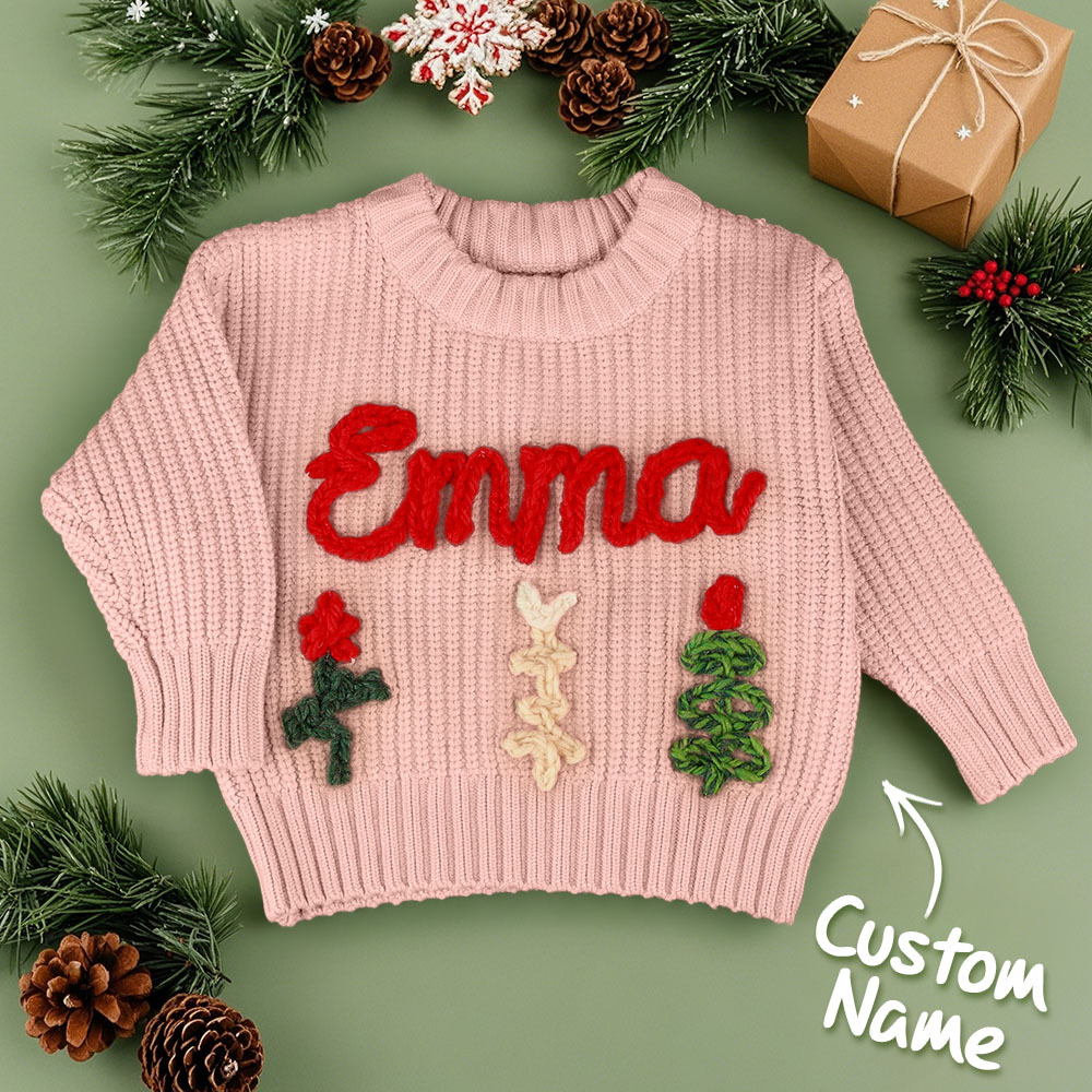 Personalized Sweaters Custom Name Handmade Embroidered Sweater for Kids Christmas Gift - MyFaceBoxer