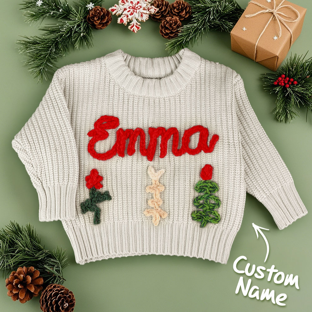 Personalized Sweaters Custom Name Handmade Embroidered Sweater for Kids Christmas Gift - MyFaceBoxer