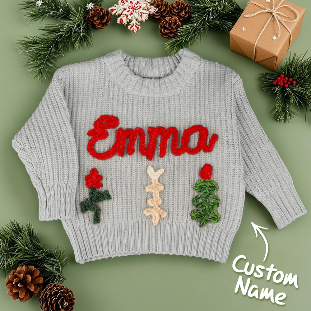 Personalized Sweaters Custom Name Handmade Embroidered Sweater for Kids Christmas Gift - MyFaceBoxer
