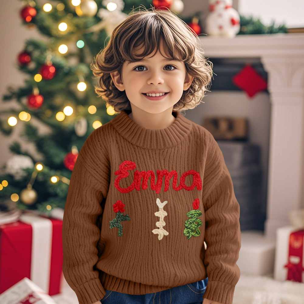 Personalized Sweaters Custom Name Handmade Embroidered Sweater for Kids Christmas Gift - MyFaceBoxer