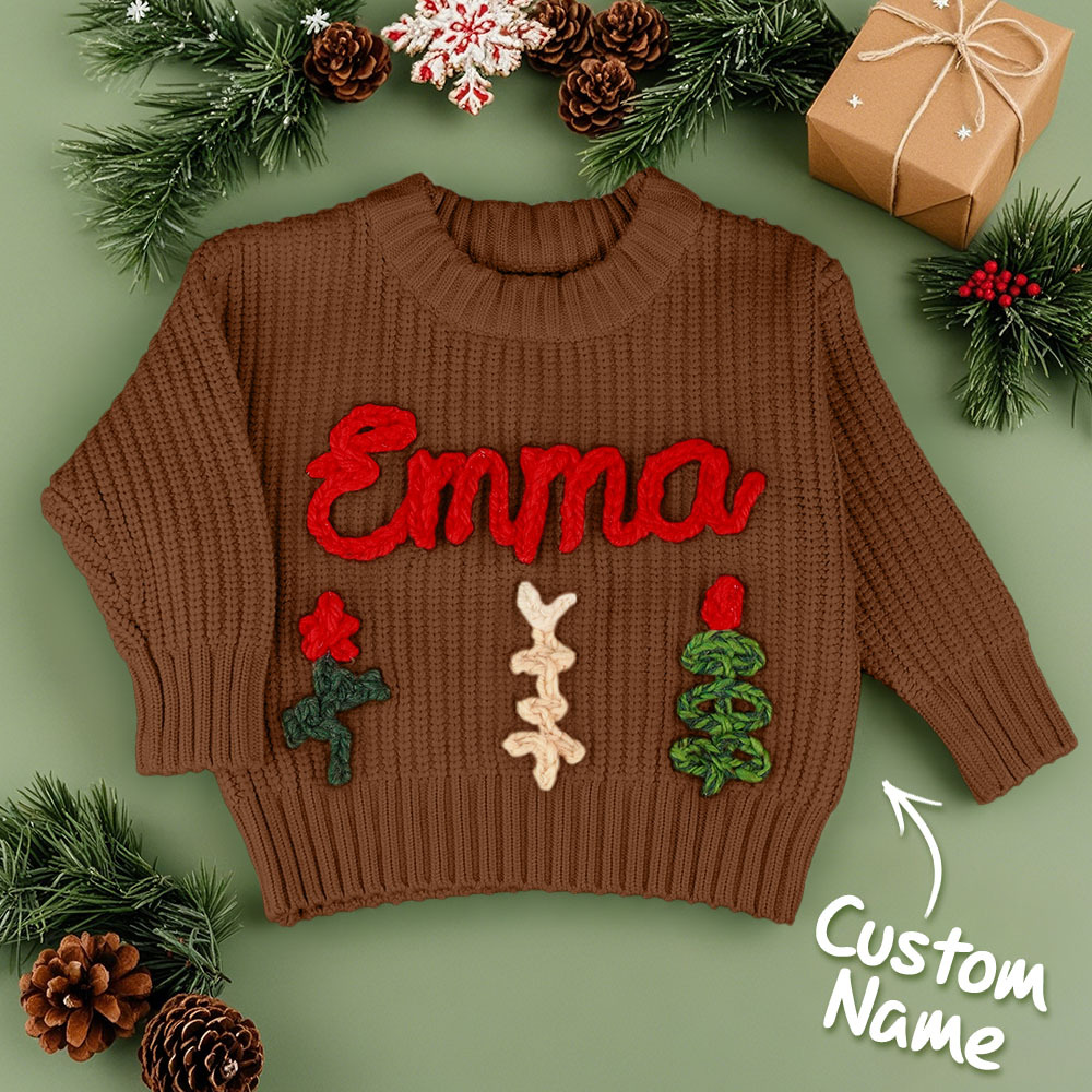 Personalized Sweaters Custom Name Handmade Embroidered Sweater for Kids Christmas Gift - MyFaceBoxer