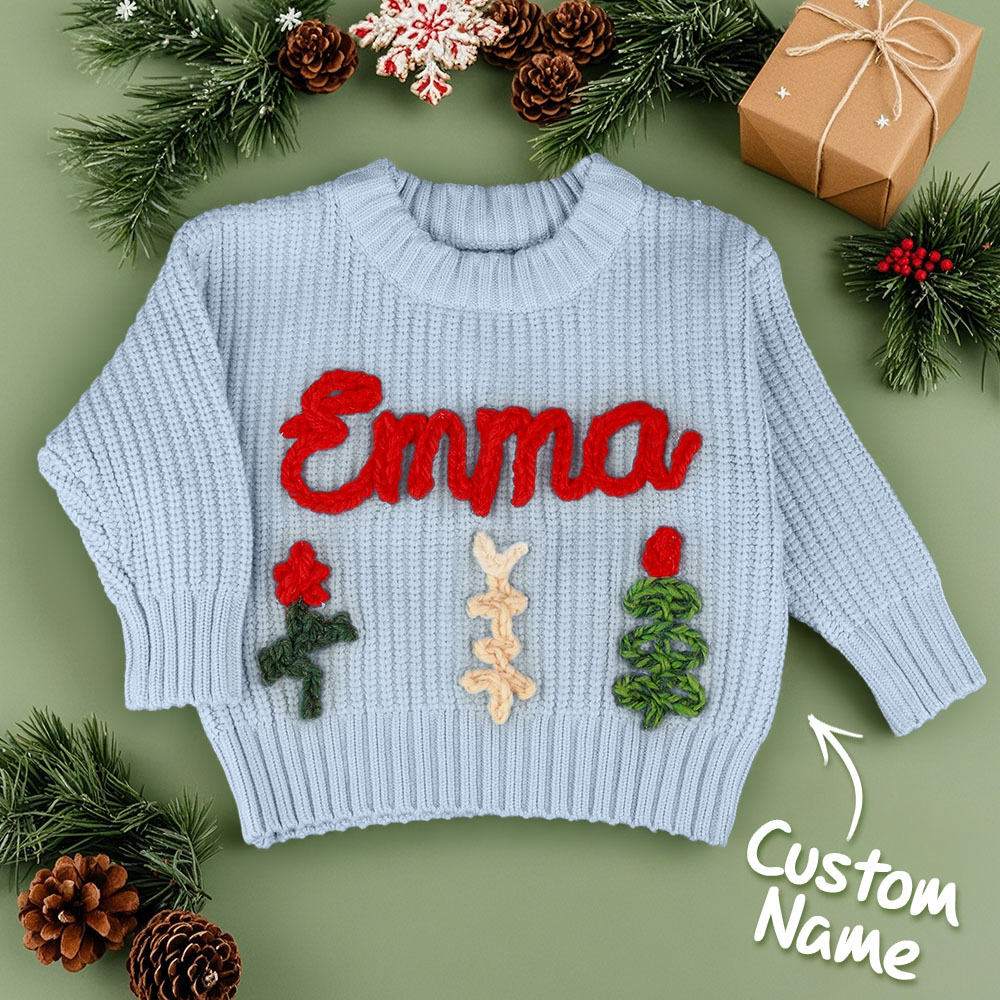 Personalized Sweaters Custom Name Handmade Embroidered Sweater for Kids Christmas Gift - MyFaceBoxer