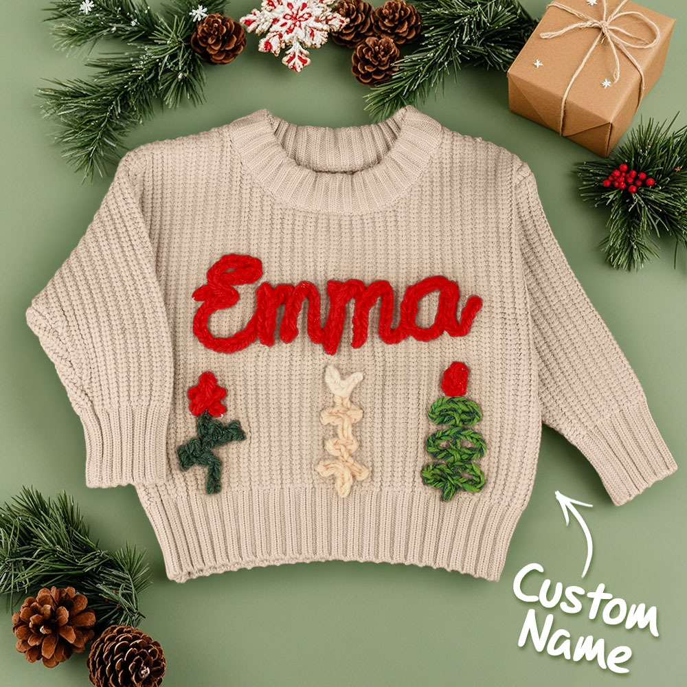 Personalized Sweaters Custom Name Handmade Embroidered Sweater for Kids Christmas Gift - MyFaceBoxer