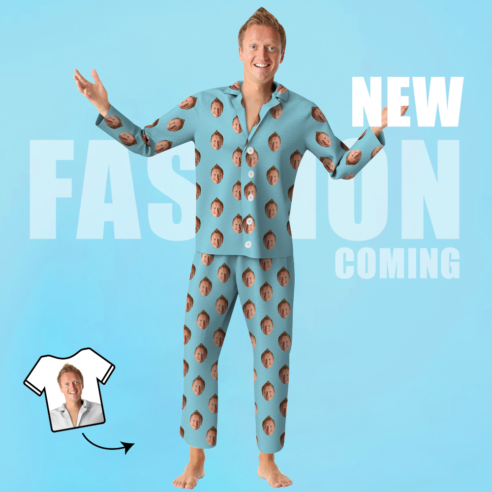 Custom Face Pajamas Photo Unisex Homewear Long Sleeve Sleepwear - Dad Face Gift - MyFaceBoxer