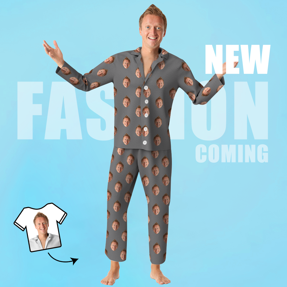 Custom Face Pajamas Photo Unisex Homewear Long Sleeve Sleepwear - Dad Face Gift - MyFaceBoxer