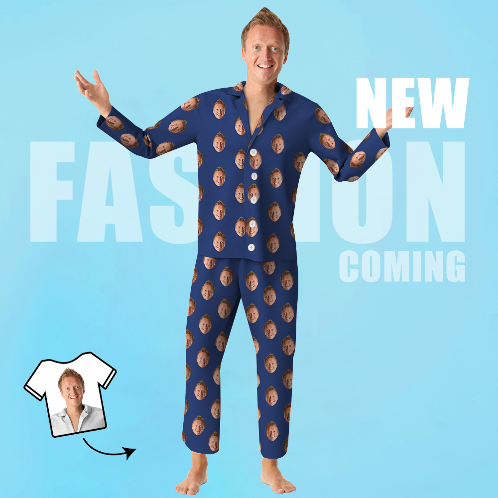 Custom Face Pajamas Photo Unisex Homewear Long Sleeve Sleepwear - Dad Face Gift - MyFaceBoxer