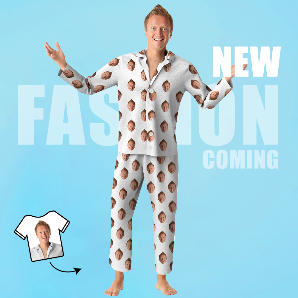 Custom Face Pajamas Photo Unisex Homewear Long Sleeve Sleepwear - Dad Face Gift - MyFaceBoxer