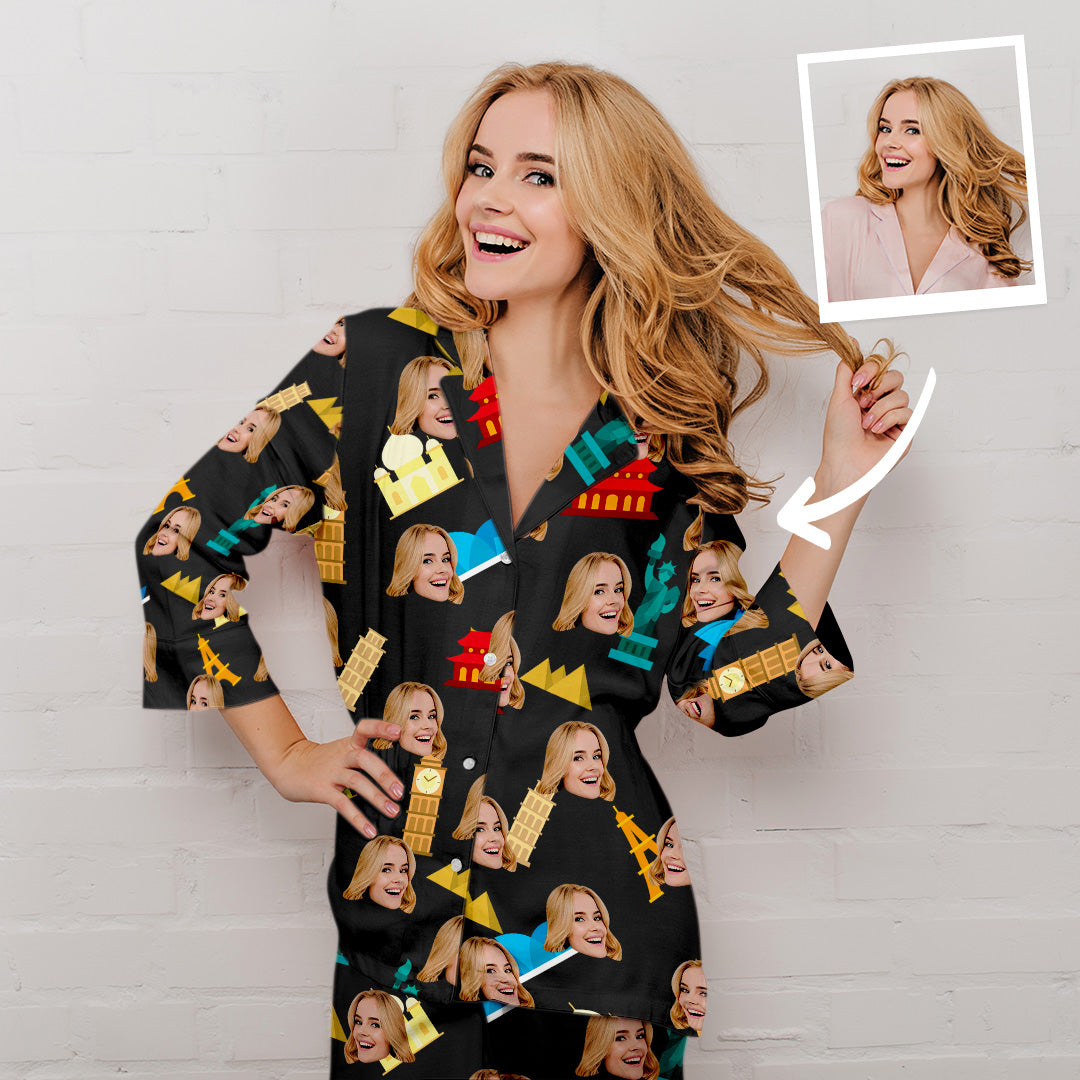 Custom Face Pajamas Long Sleeve Photo Pajamas, Nightwear	 - MyFaceBoxer