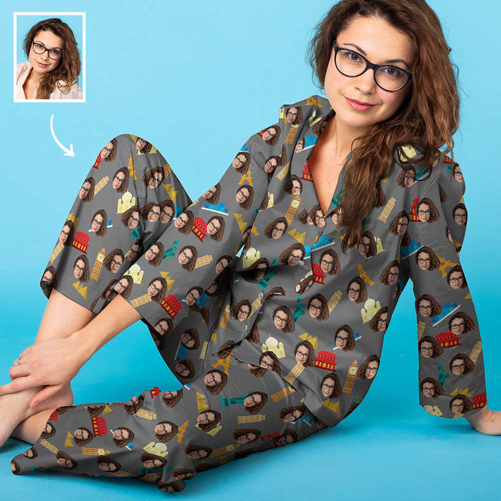 Custom Face Pajamas Long Sleeve Photo Pajamas, Nightwear - MyFaceBoxer