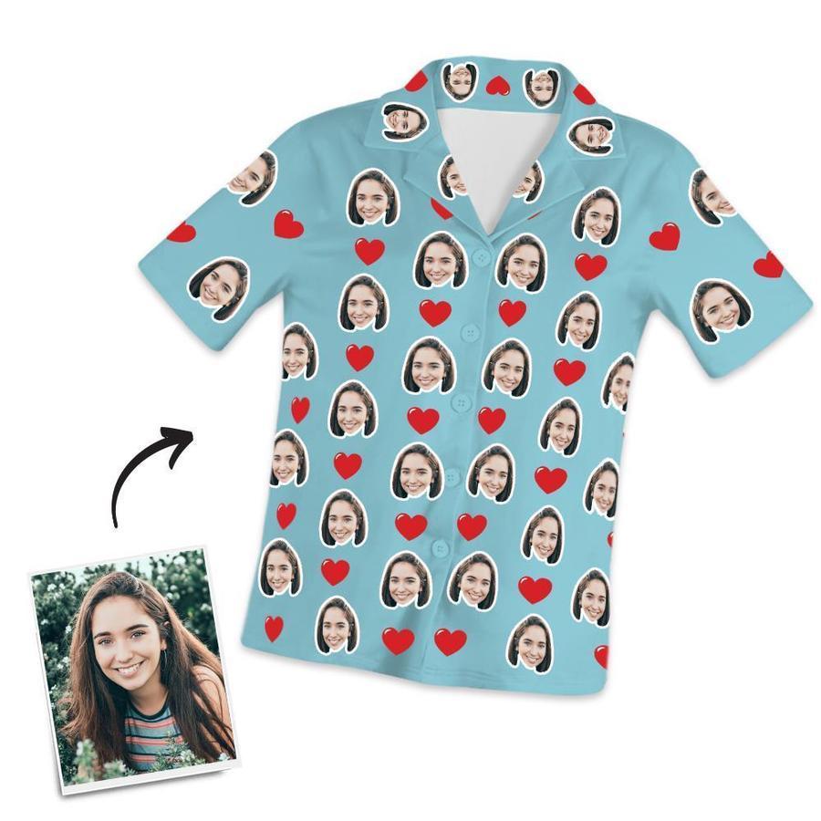 Custom Heart Short Sleeved And Pants With Face Pajamas - MyFaceBoxer
