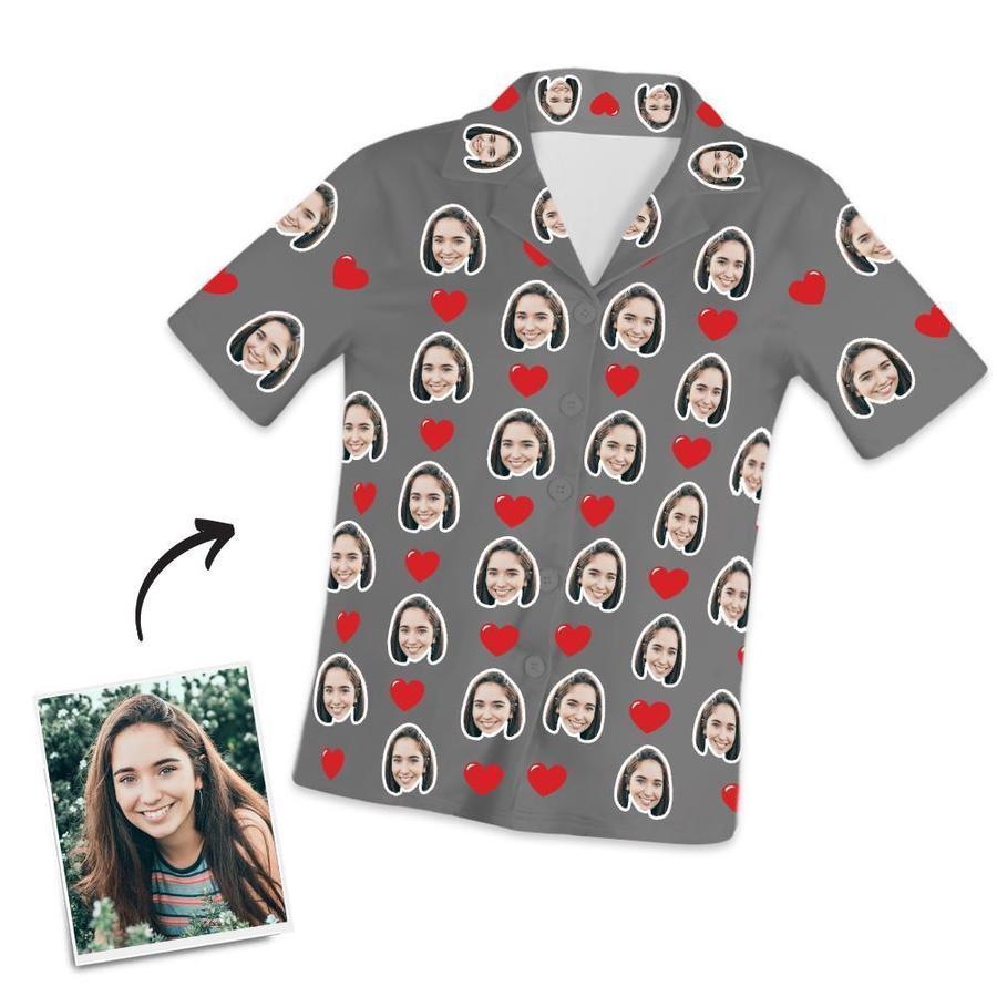 Custom Heart Short Sleeved And Pants With Face Pajamas - MyFaceBoxer