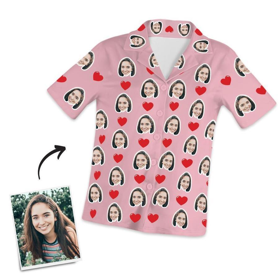 Custom Heart Short Sleeved And Pants With Face Pajamas - MyFaceBoxer