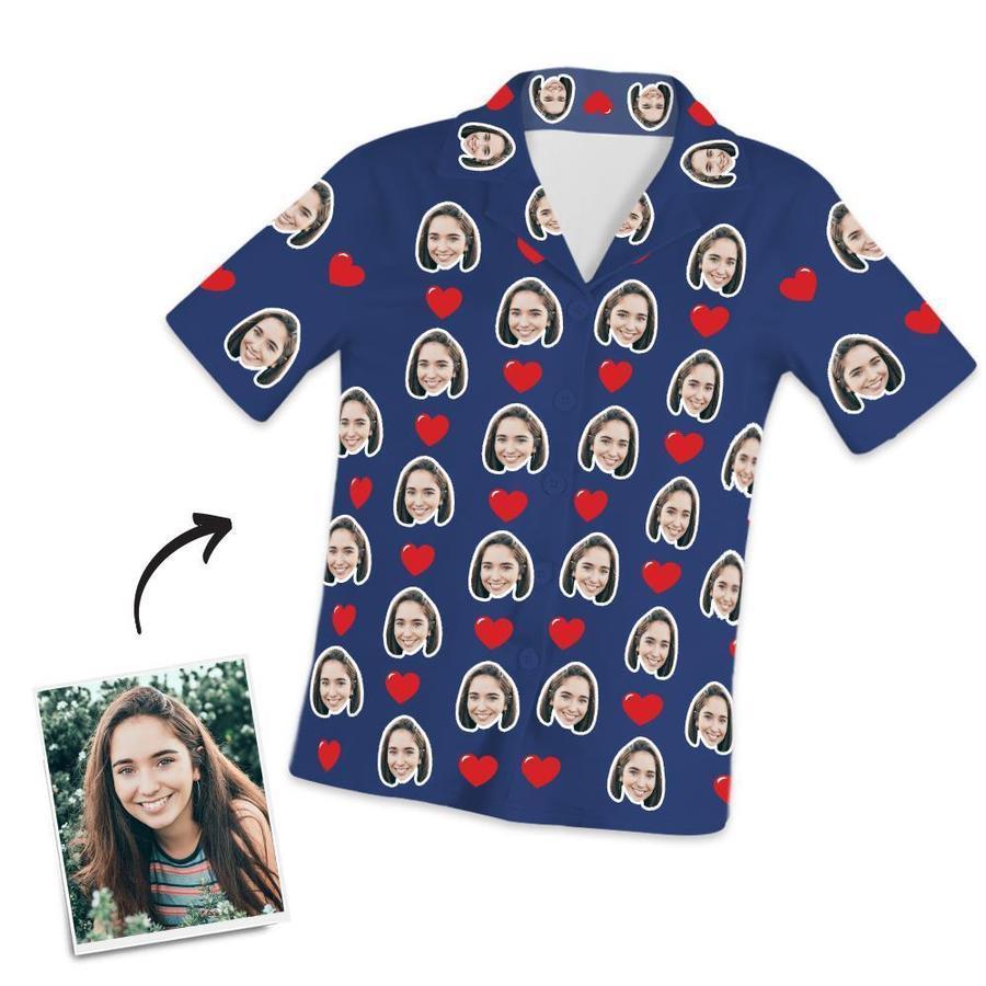 Custom Heart Short Sleeved And Pants With Face Pajamas - MyFaceBoxer
