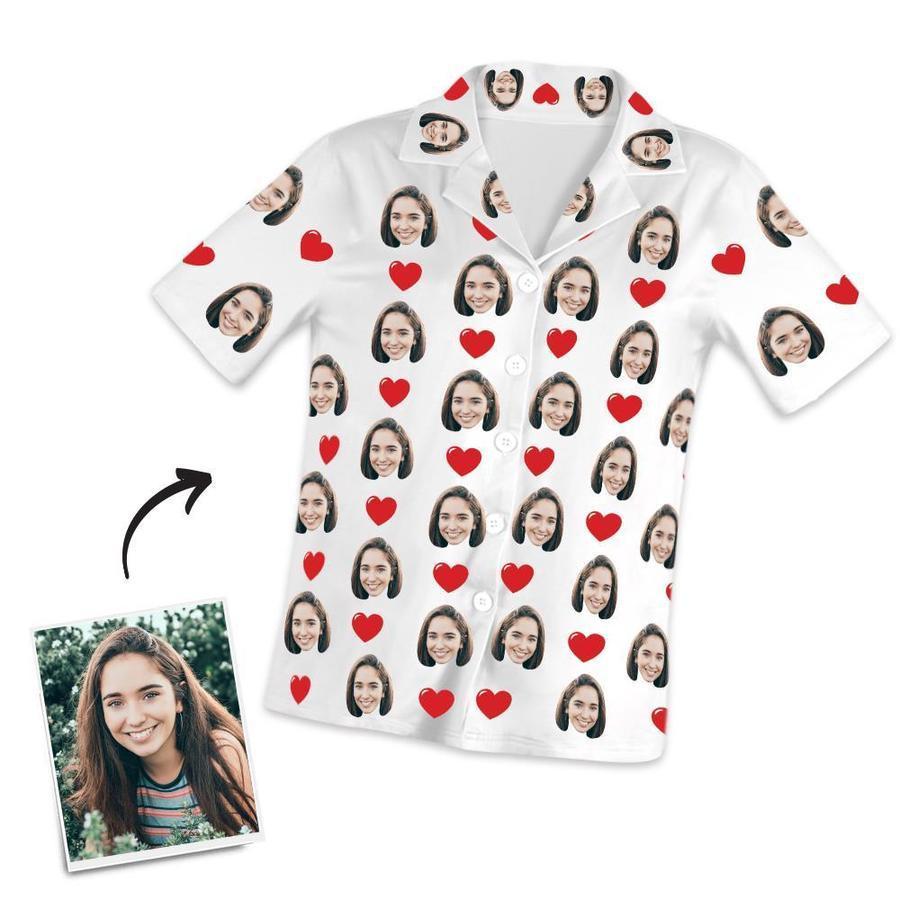 Custom Heart Short Sleeved And Pants With Face Pajamas - MyFaceBoxer